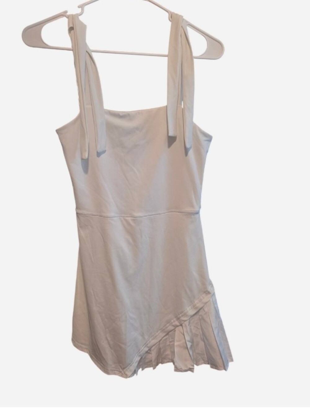 Altar'd State Revival White Tie-Shoulder Activewear Dress with Pleated Hem